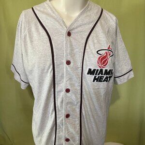 Vintage Miami Heat Men's White Gray Stripe Baseball Jersey Has Stain